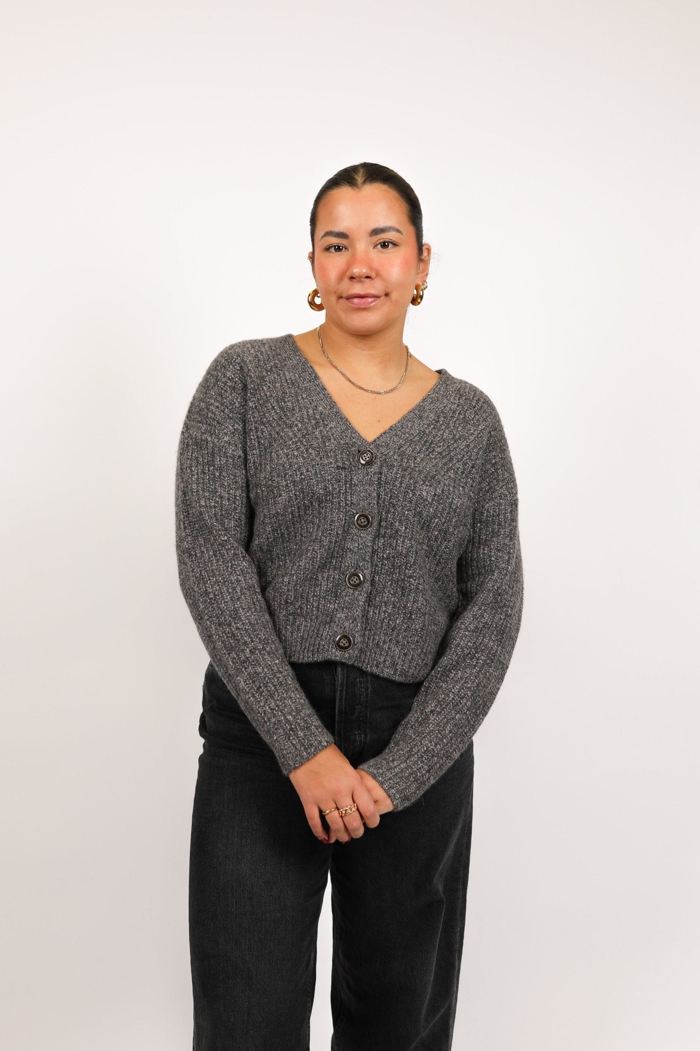 Full Fashioned V Neck Cardigan - Autumn Cashmere - Danali - RWC13479-Asphalt-XS