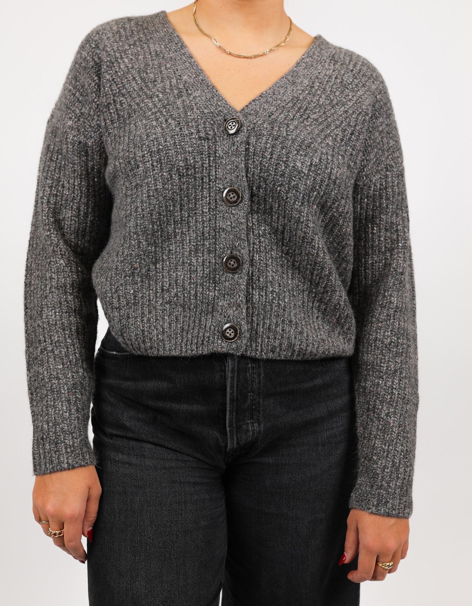 Full Fashioned V Neck Cardigan - Autumn Cashmere - Danali - RWC13479-Asphalt-XS