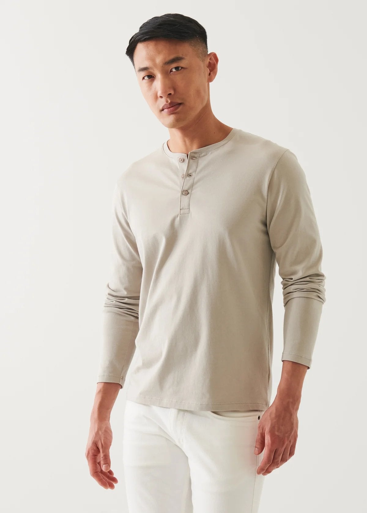 Long Sleeve Henley T-Shirt - Patrick Assaraf - Danali - 99A08HL-Aluminum-M