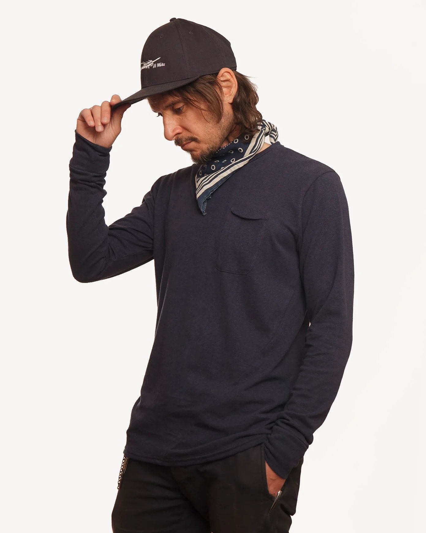 Long Sleeve Pocket Tee - 18 Waits - Danali - LSPocket-Navy-M