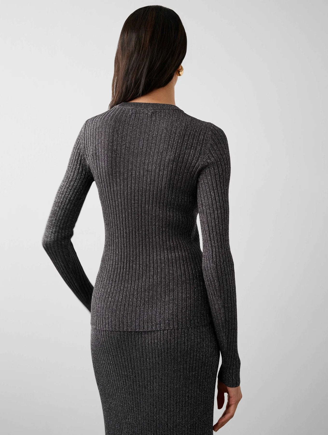 Lurex Shine Ribbed Crewneck - White + Warren - Danali - 20532-BNE-XS