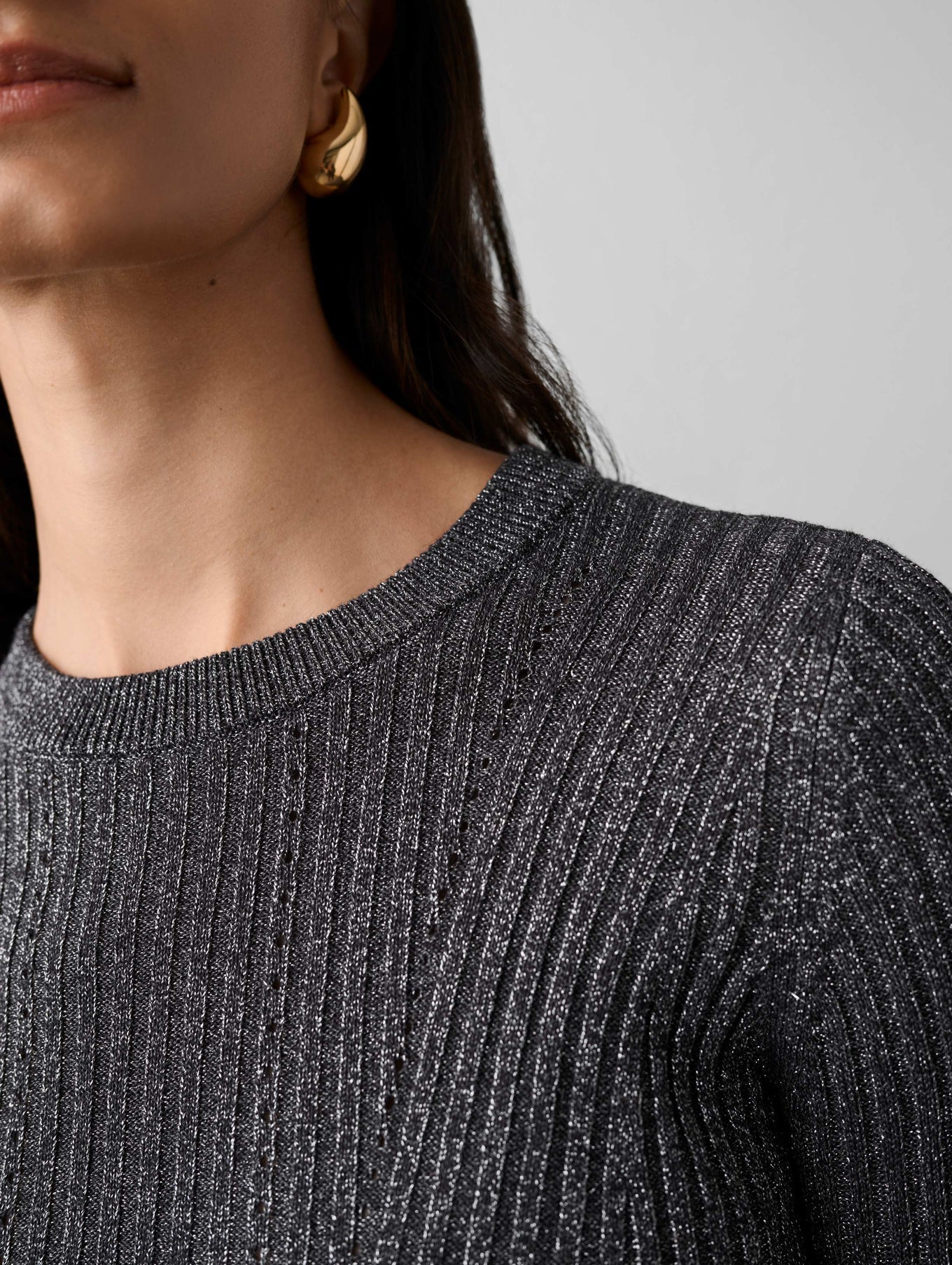Lurex Shine Ribbed Crewneck - White + Warren - Danali - 20532-BNE-XS
