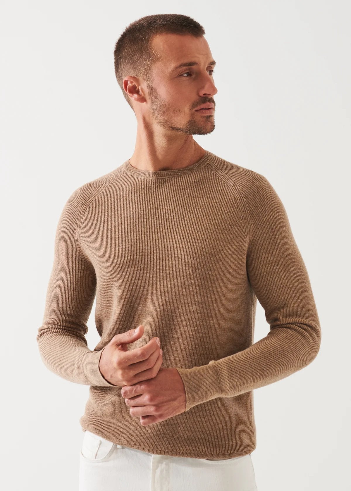 Merino Wool Raglan Ribbed Crewneck - Patrick Assaraf - Danali - P112C37T-BarnOwl-M