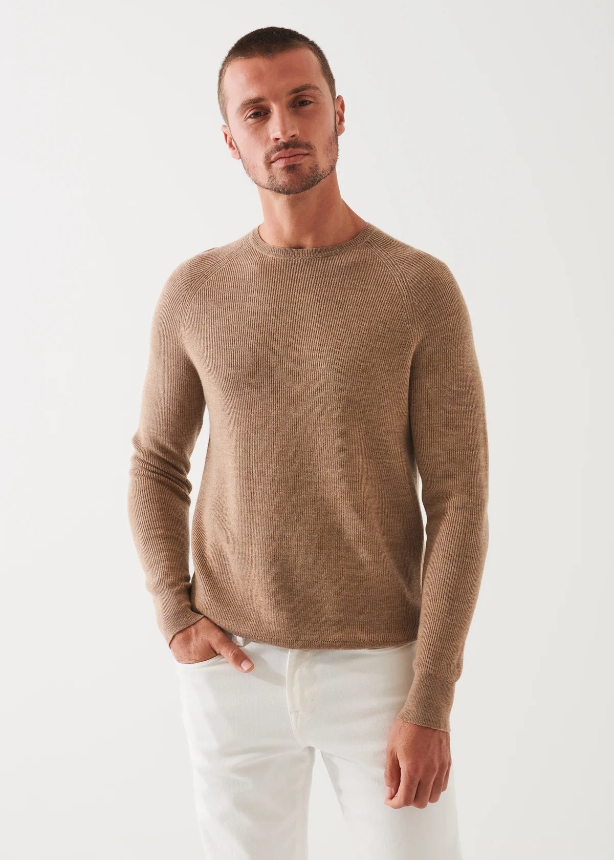 Merino Wool Raglan Ribbed Crewneck - Patrick Assaraf - Danali - P112C37T-BarnOwl-M