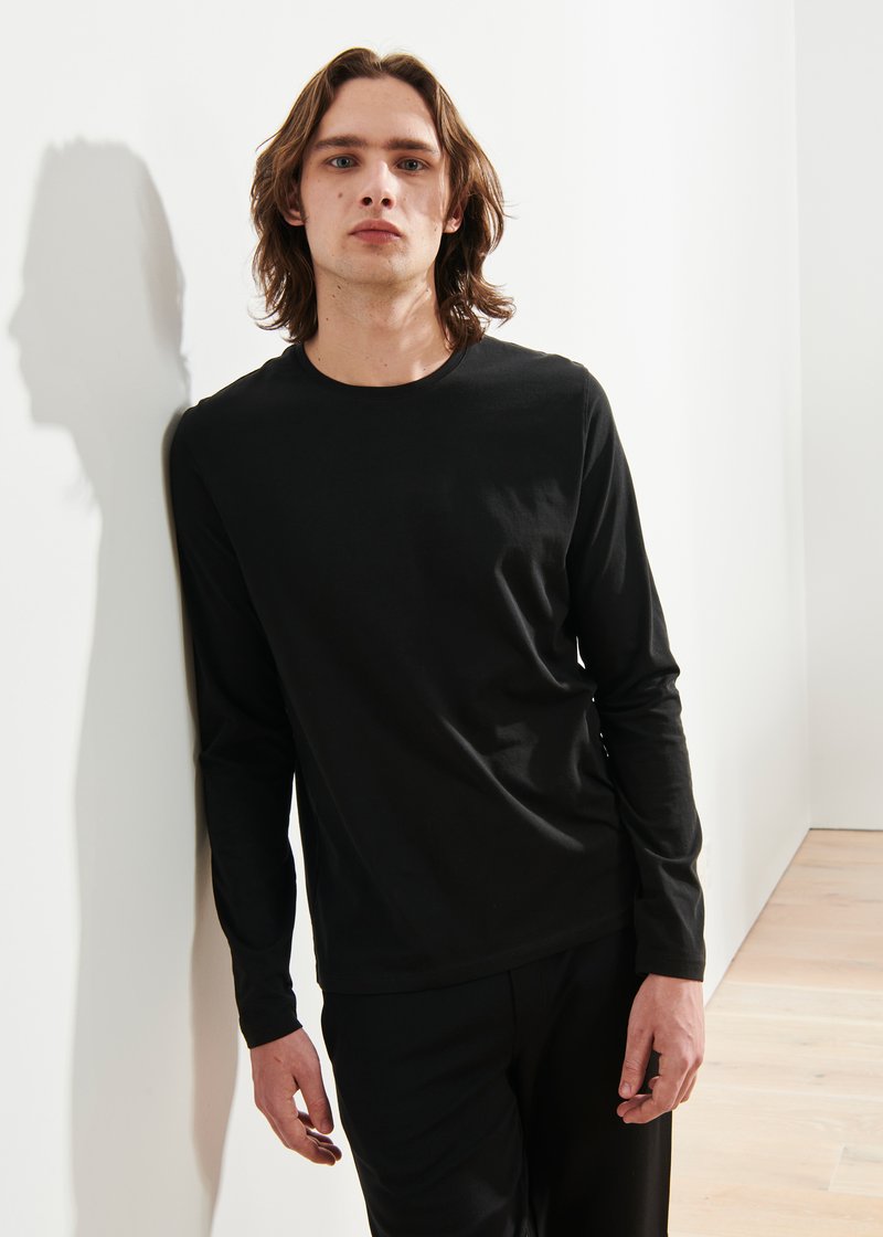 Pima Cotton Stretch Long Sleeve T-Shirt - Patrick Assaraf - Danali - 99A08CL-BLK-S