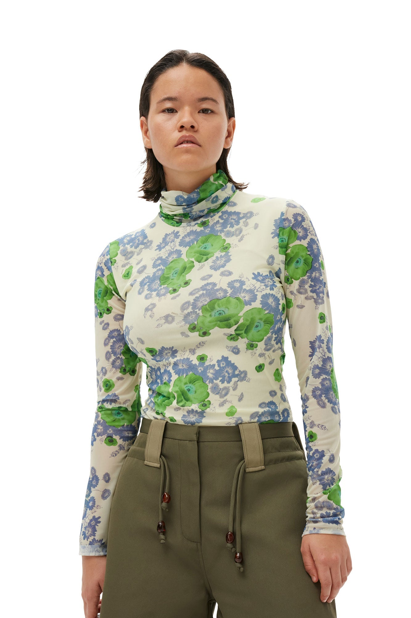 Printed Mesh Long Sleeve Rollneck - Ganni - Danali - T3496-135-36