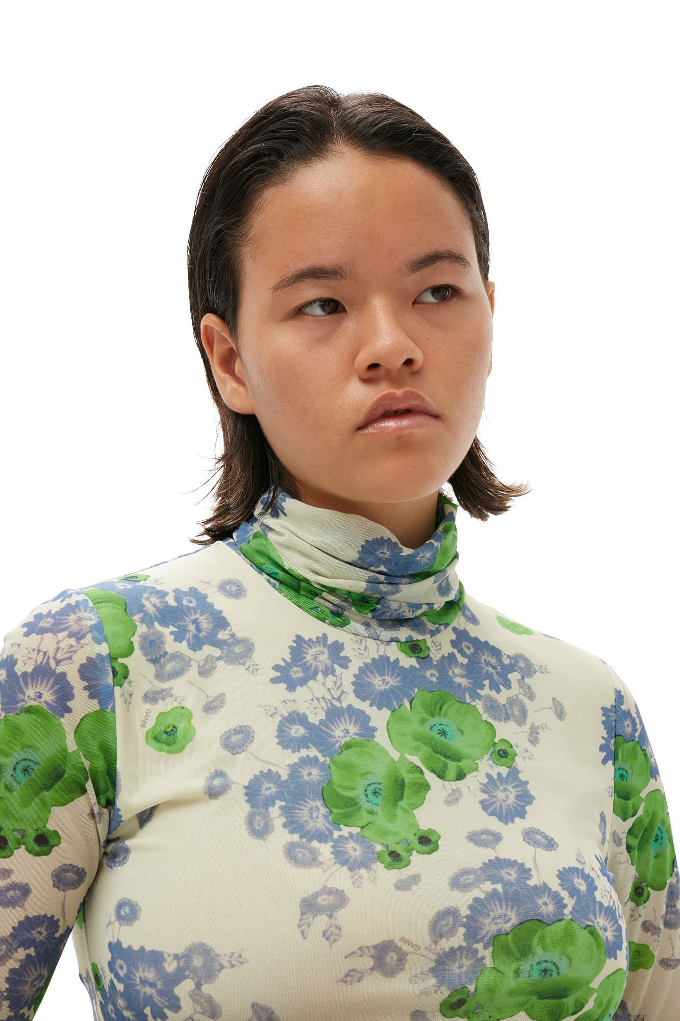 Printed Mesh Long Sleeve Rollneck - Ganni - Danali - T3496-135-36