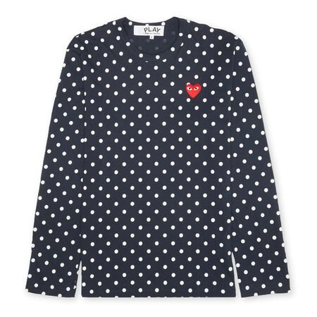 Red Heart Patch Polka Dot T-Shirt - Comme Des Garçons - Danali - P1T166-Black/White-M