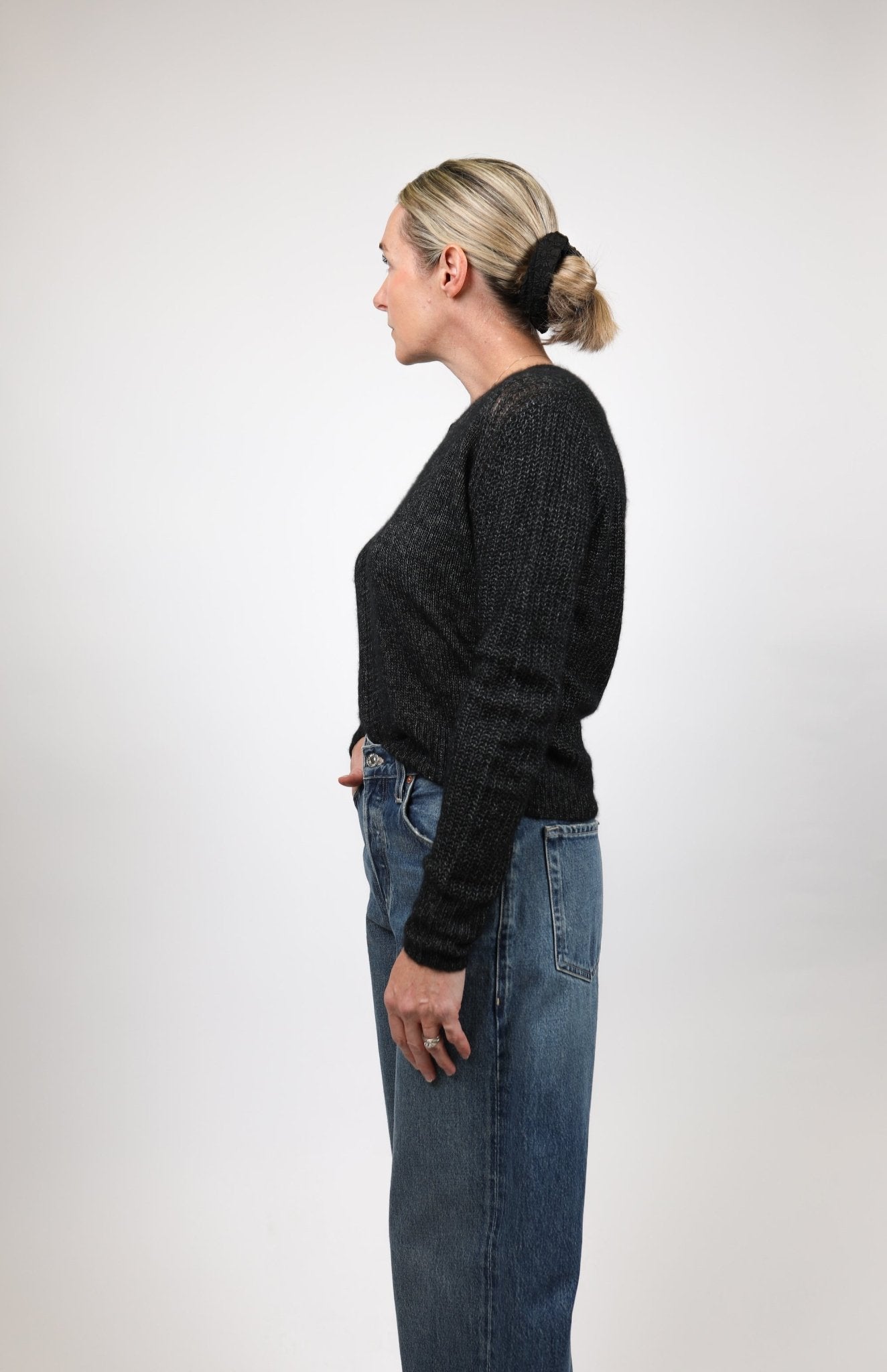 Shaker Cable Crew w/ Sheer Yoke - Autumn Cashmere - Danali - RRS13364-Black-XS