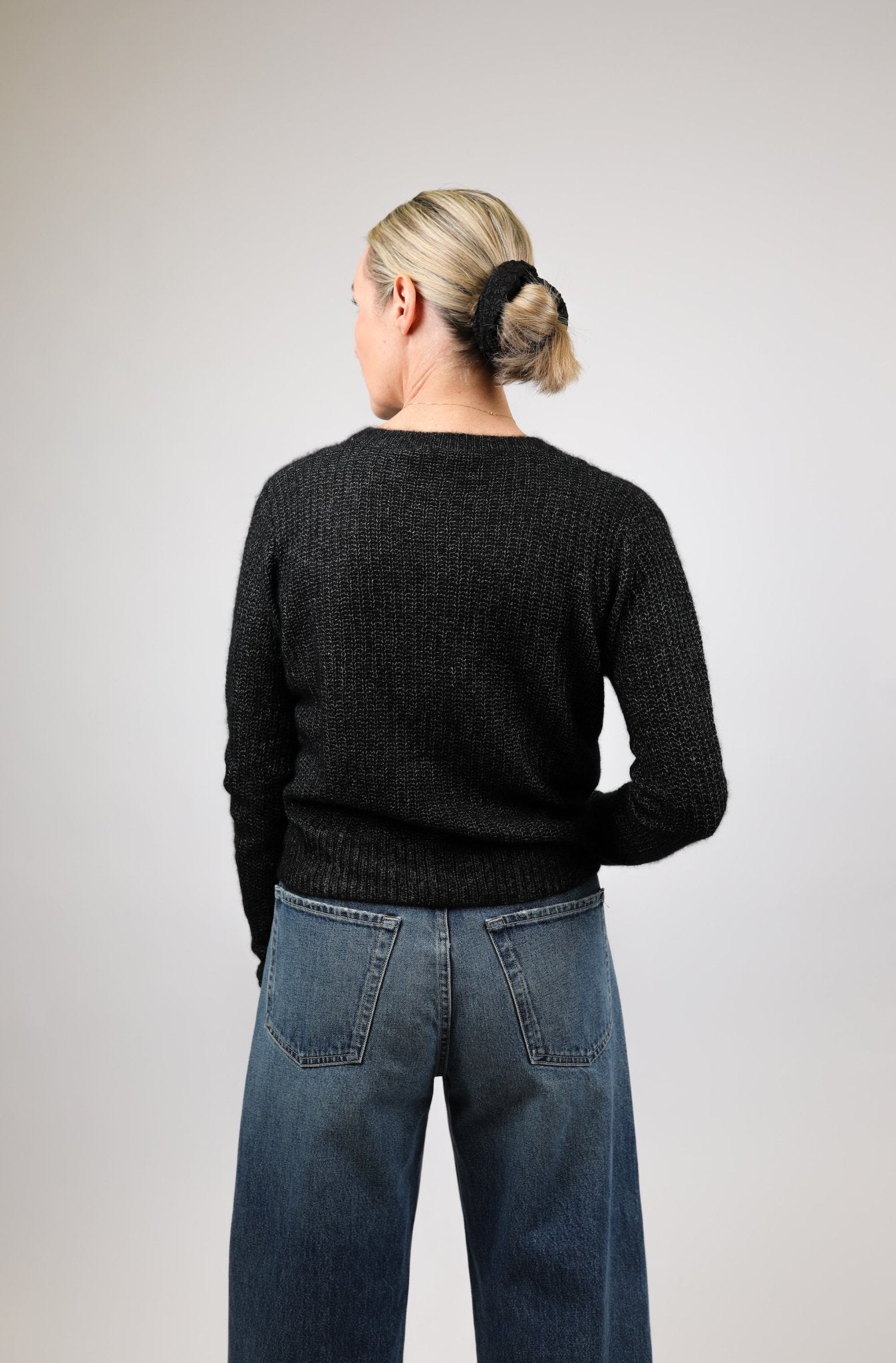 Shaker Cable Crew w/ Sheer Yoke - Autumn Cashmere - Danali - RRS13364-Black-XS