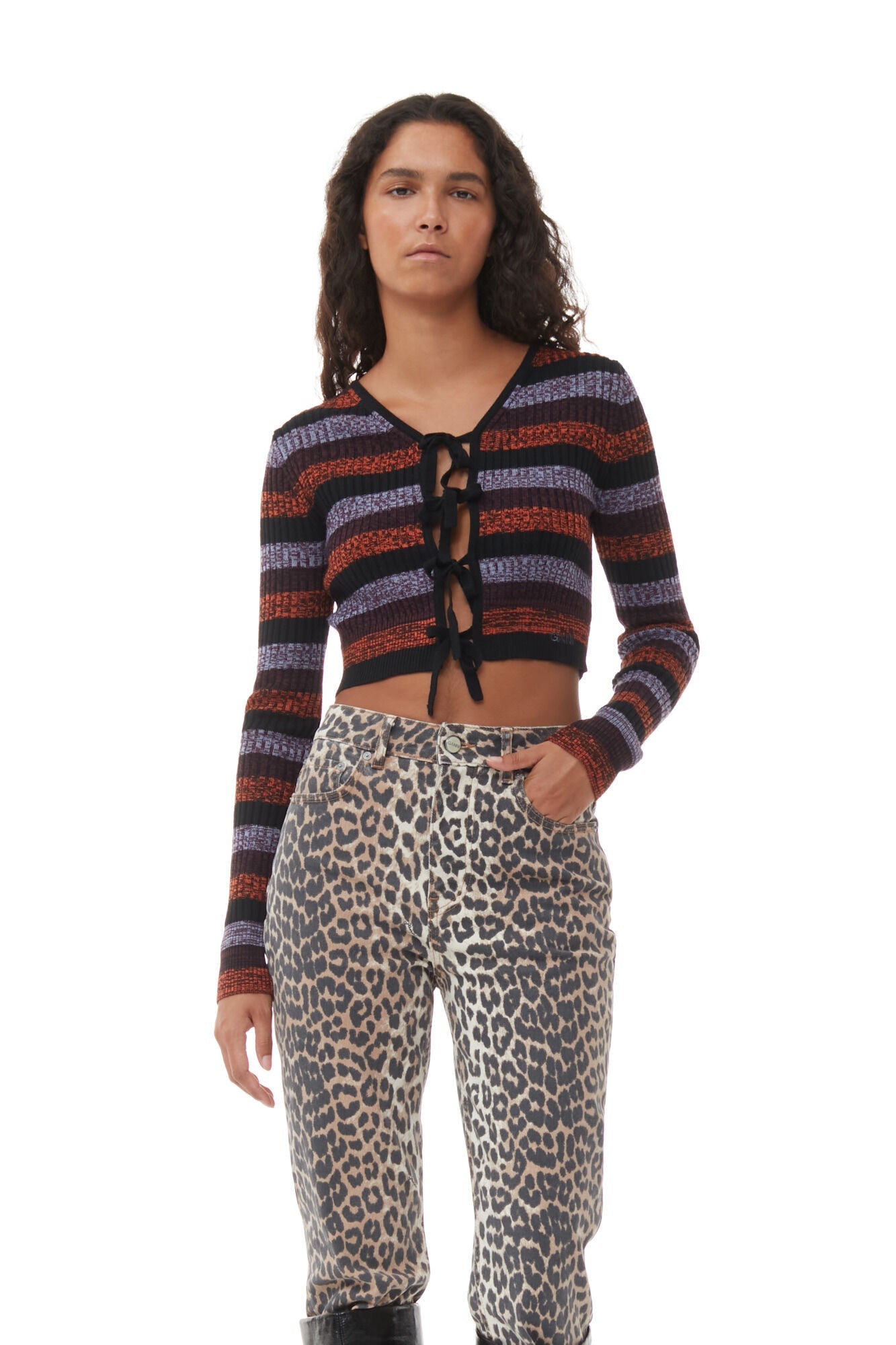 Sprayed Merino Rib Cropped Cardigan - Ganni - Danali - K2004-999-S