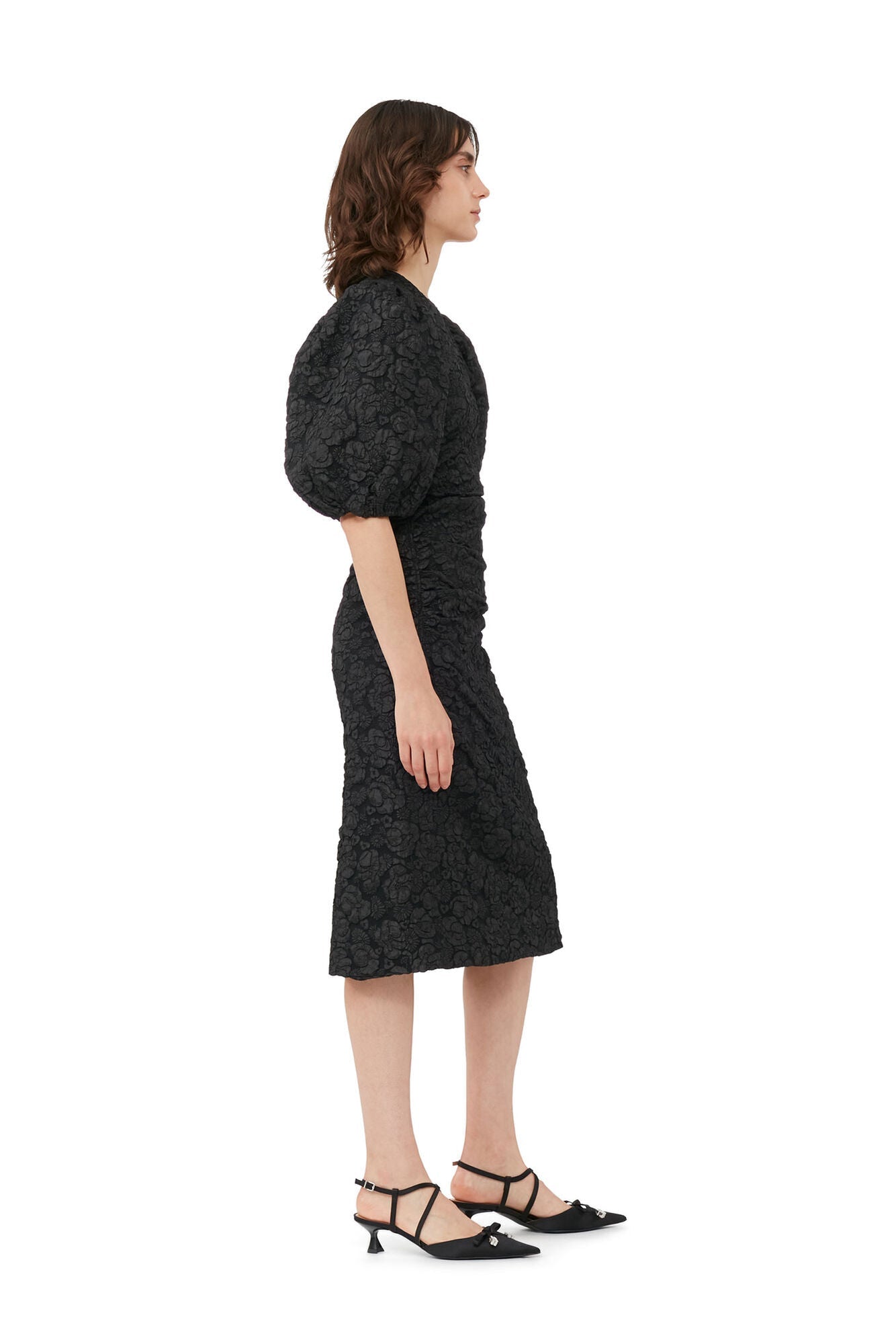 Stretch Jacquard Puff Sleeve Midi Dress - Ganni - Danali - F8495-099-36