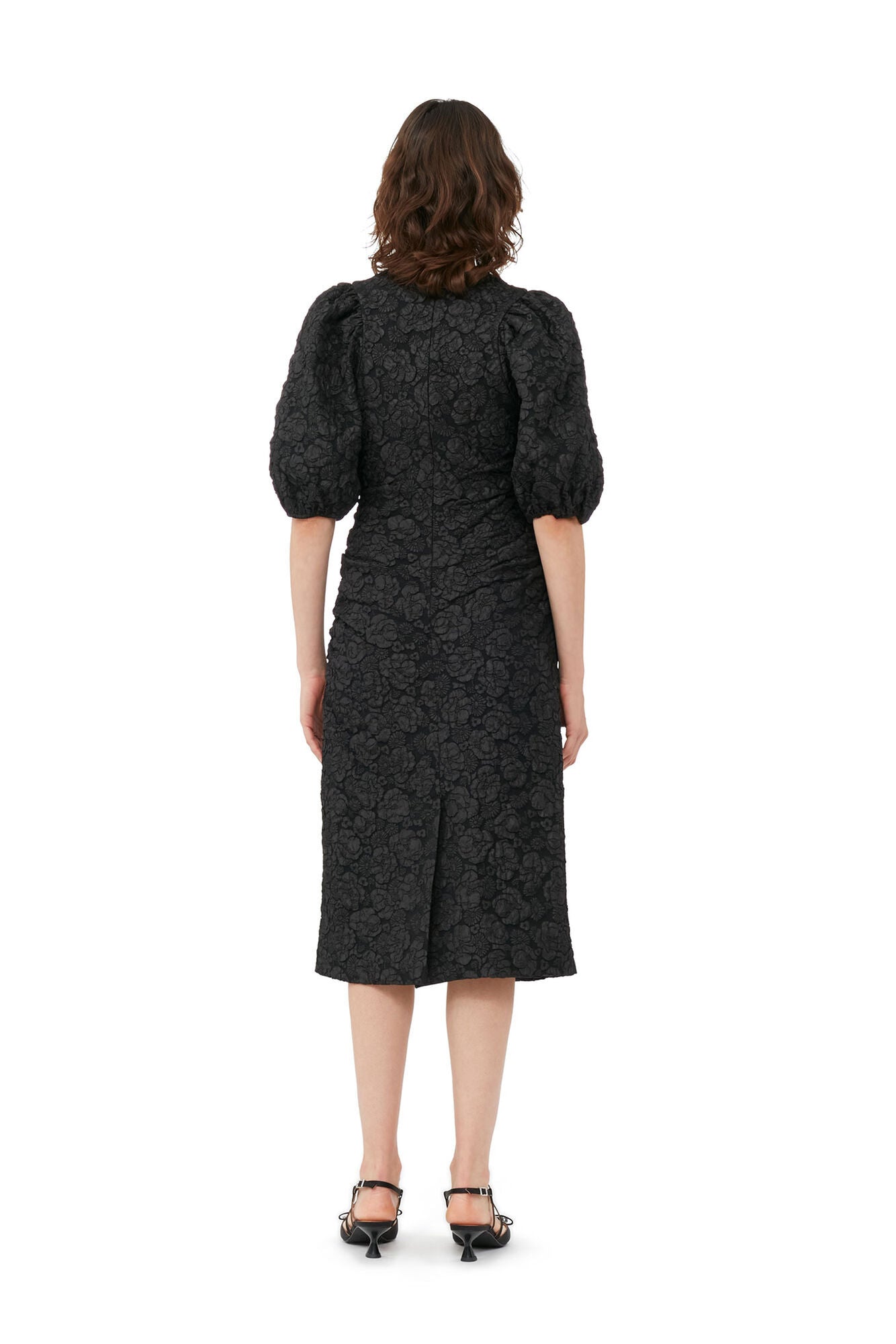 Stretch Jacquard Puff Sleeve Midi Dress - Ganni - Danali - F8495-099-36
