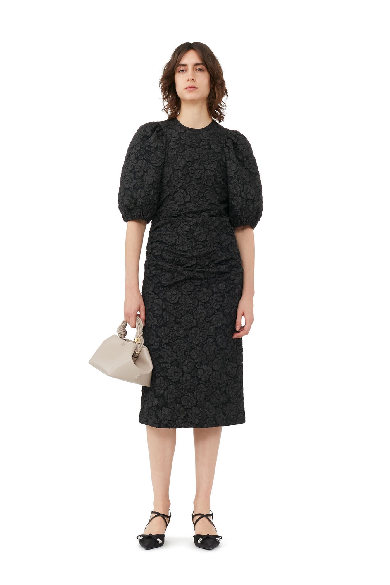 Stretch Jacquard Puff Sleeve Midi Dress - Ganni - Danali - F8495-099-36
