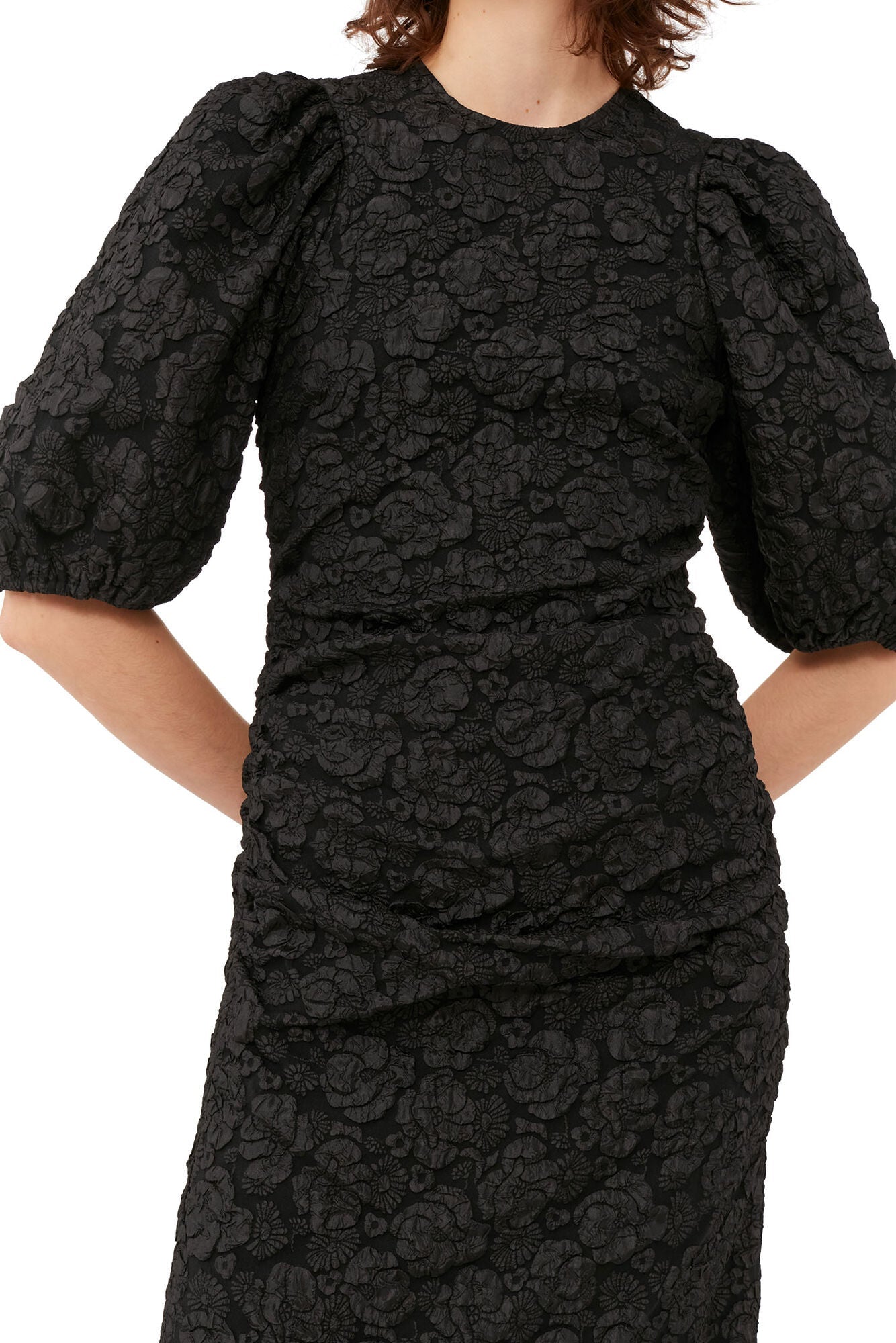 Stretch Jacquard Puff Sleeve Midi Dress - Ganni - Danali - F8495-099-36