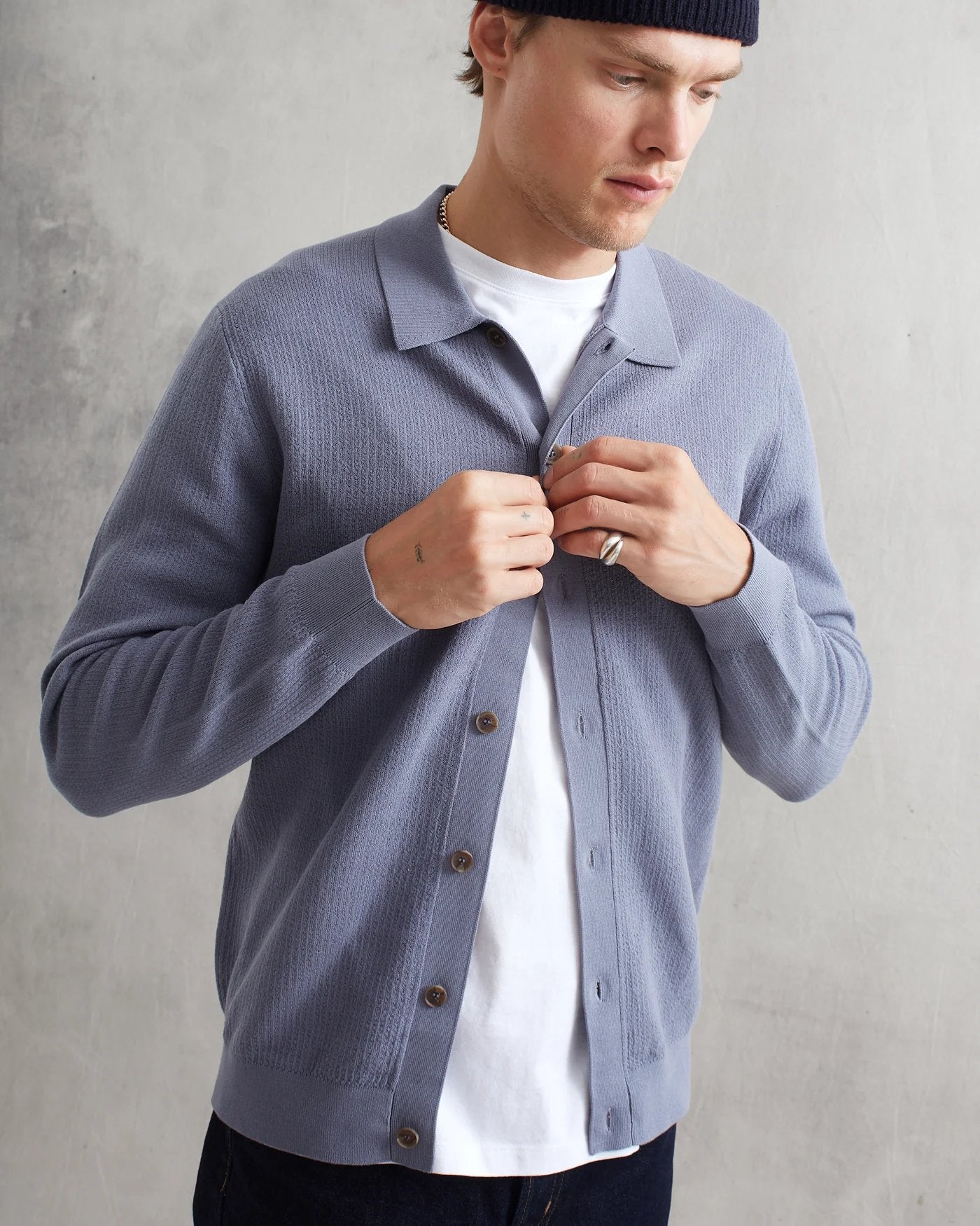 Tristan Texture Rib Shirt - Wax London - Danali - PS24-KNT-TRS-BBY-BLU-M