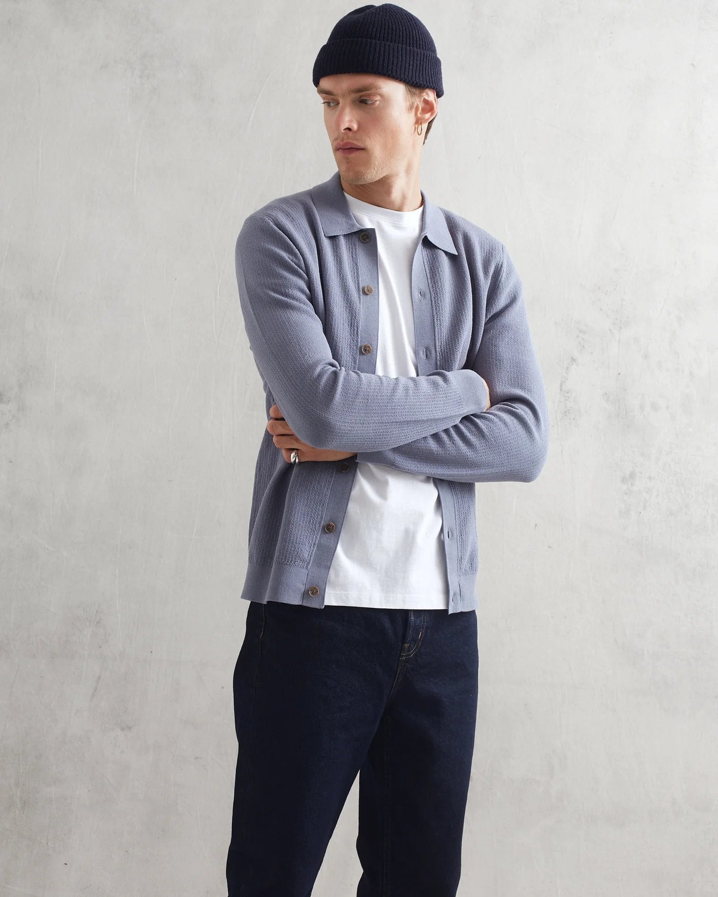 Tristan Texture Rib Shirt - Wax London - Danali - PS24-KNT-TRS-BBY-BLU-M