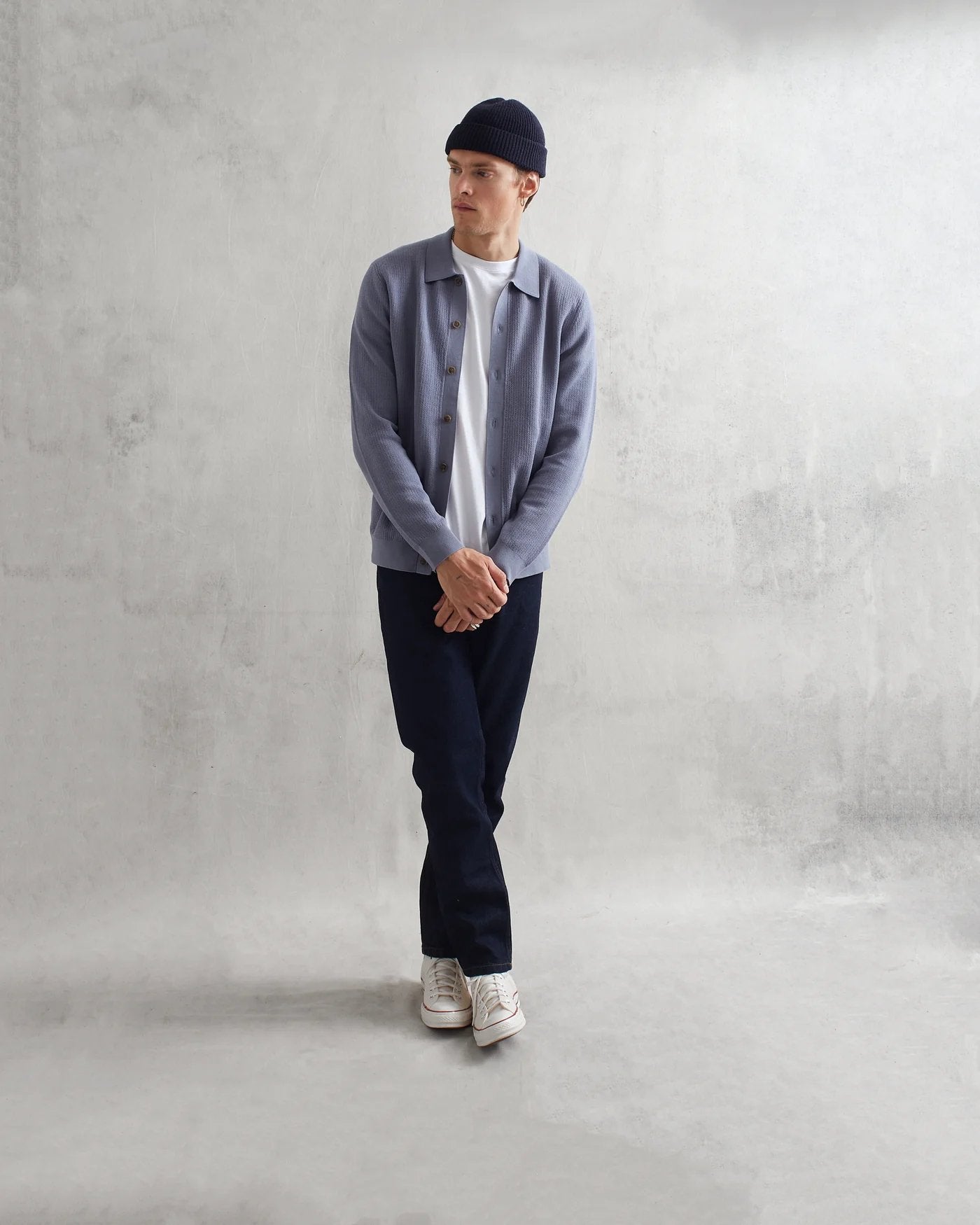 Tristan Texture Rib Shirt - Wax London - Danali - PS24-KNT-TRS-BBY-BLU-M