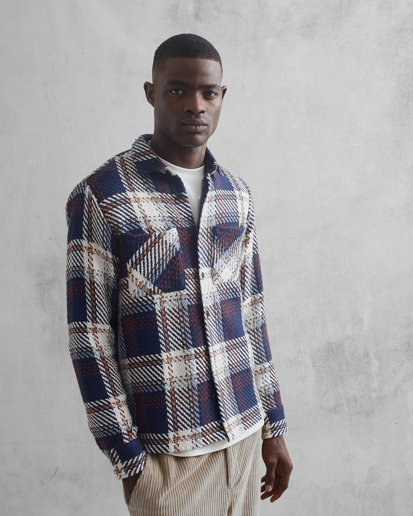 Whiting Overshirt Astro Check - Wax London - Danali - AW23-OSH-WHI-BAV-NVY-M