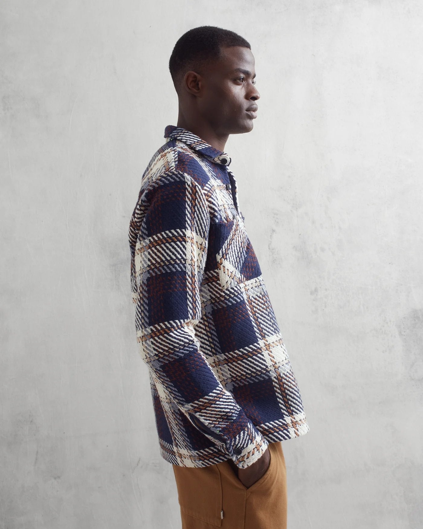 Whiting Overshirt Astro Check - Wax London - Danali - AW23-OSH-WHI-BAV-NVY-M