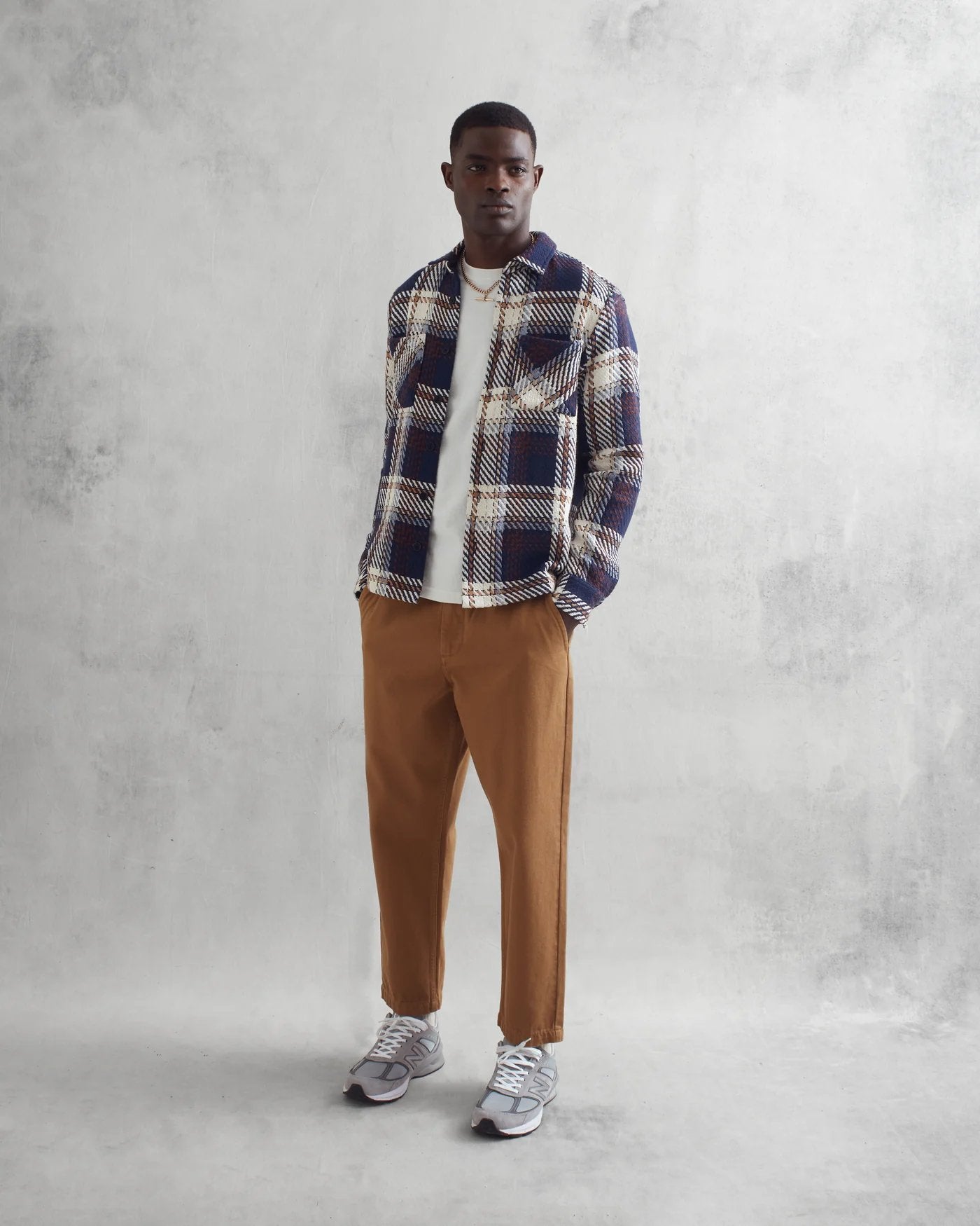 Whiting Overshirt Astro Check - Wax London - Danali - AW23-OSH-WHI-BAV-NVY-M