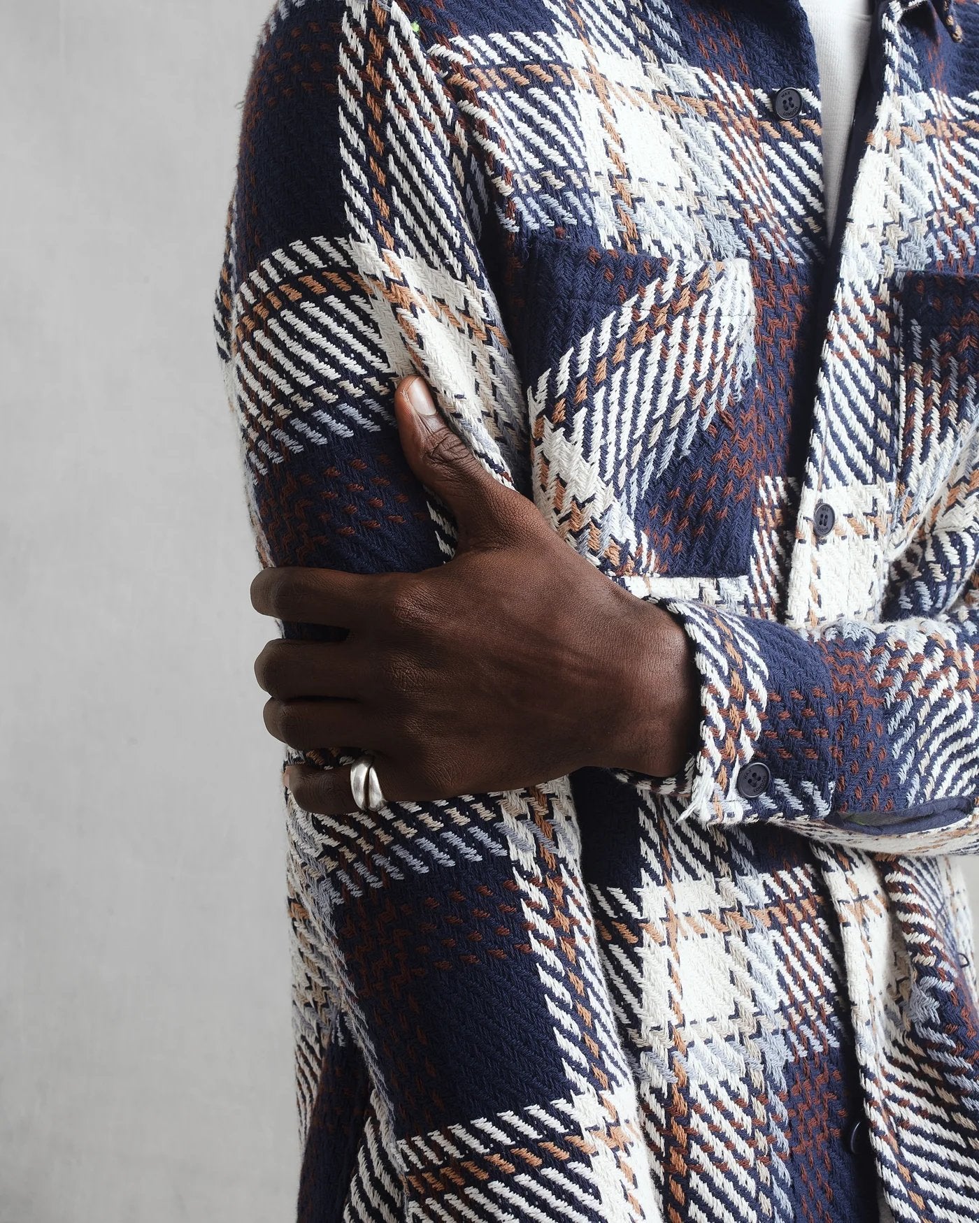 Whiting Overshirt Astro Check - Wax London - Danali - AW23-OSH-WHI-BAV-NVY-M
