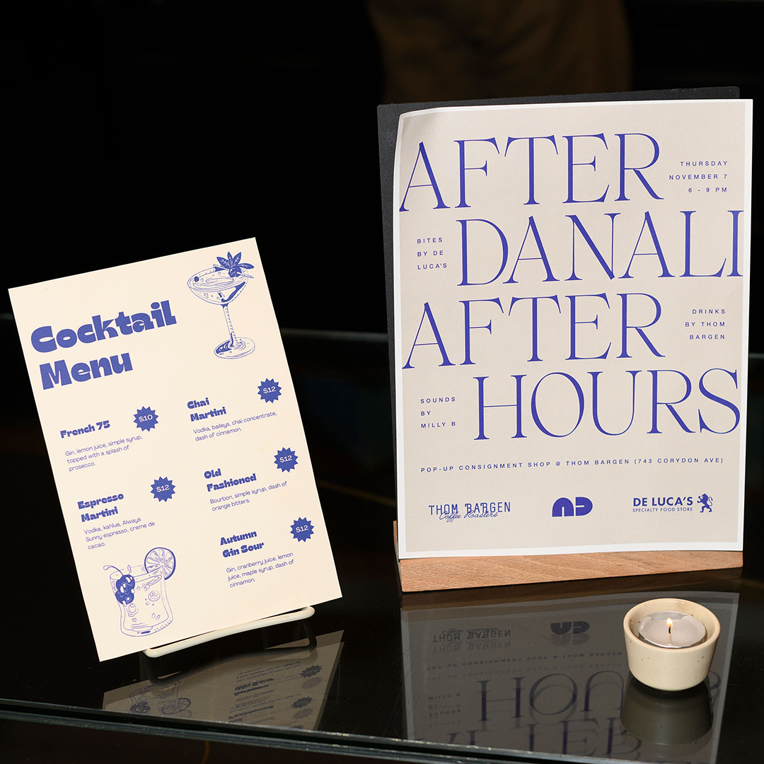 After Danali After Hours Event Poster and cocktail menu