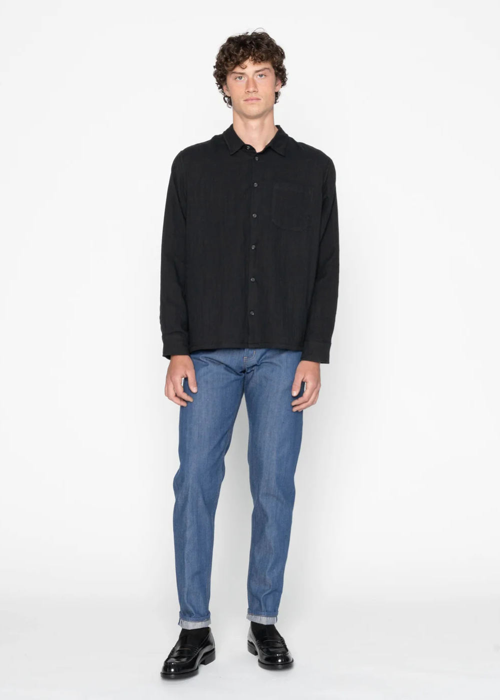 True Shirt Double Weave Slub Gauze - Black - Naked and Famous Denim Canada - Danali -  120122685-BLK