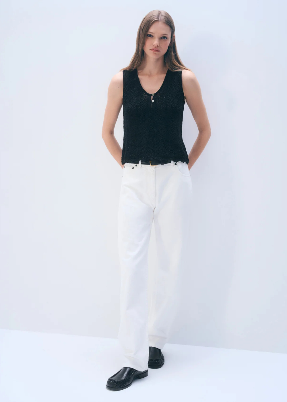 Cotton Crochet Tank Top - Black - White + Warren Canada - Danali - 21794