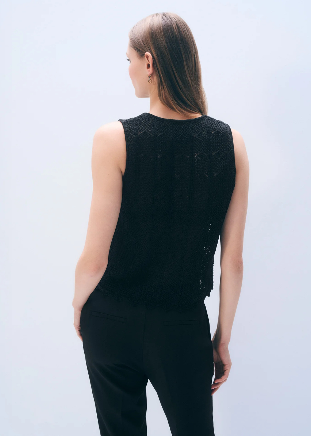 Cotton Crochet Tank Top - Black - White + Warren Canada - Danali - 21794
