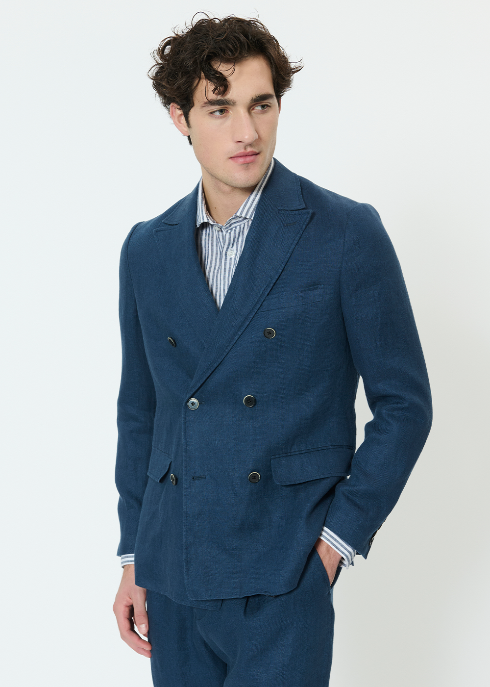 Garet Double Breasted Linen Blazer - Dark Navy - Matinique Canada - Danali - 30209015