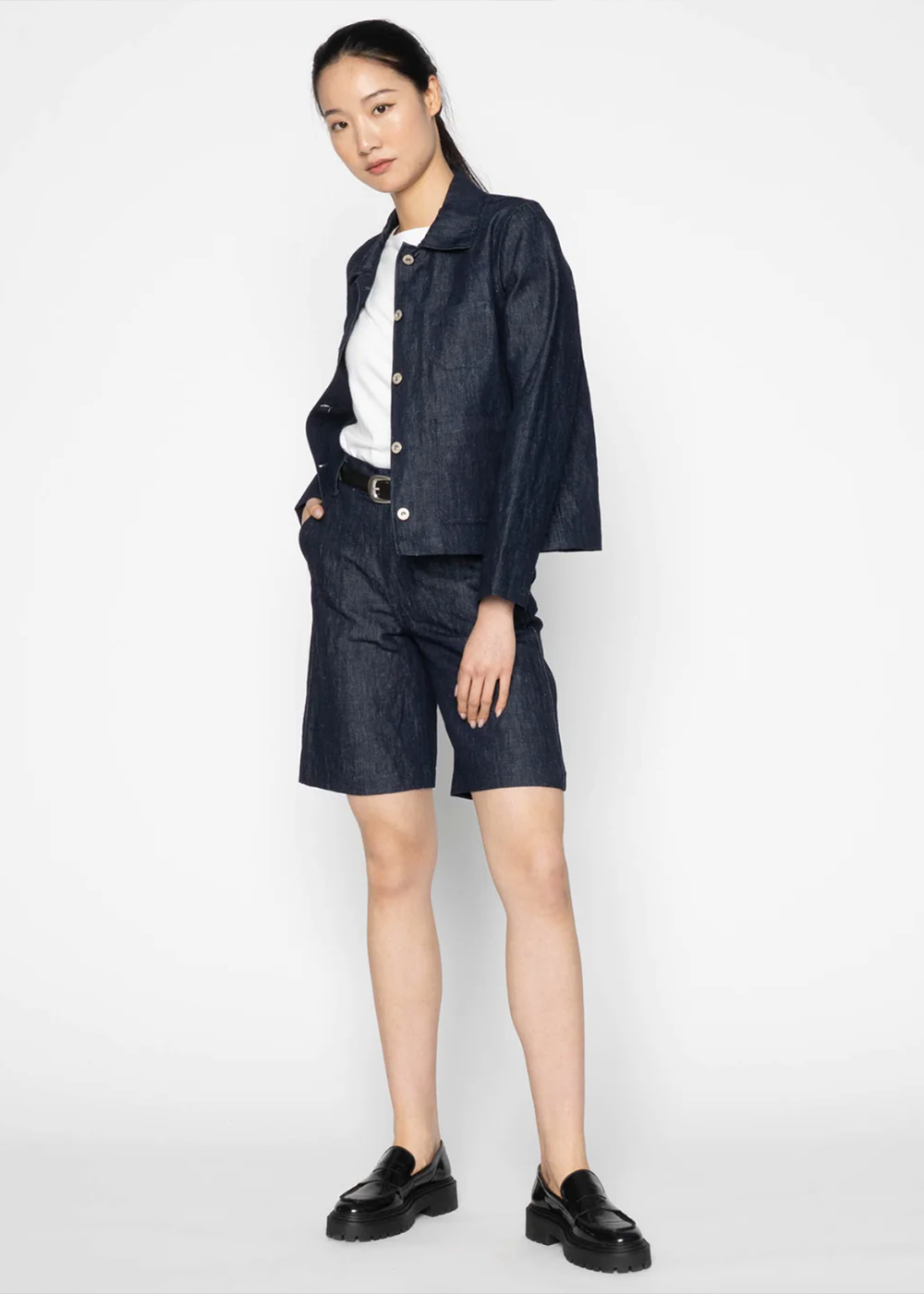 Gracie Jacket - Linen + Cotton Blend - Indigo - Naked and Famous Denim Canada - Danali - 365137693-IND