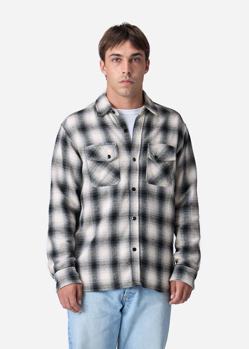 Crosscut Flannel Plaid Shirt - Cream/Black - 3sixteen Canada - Danali