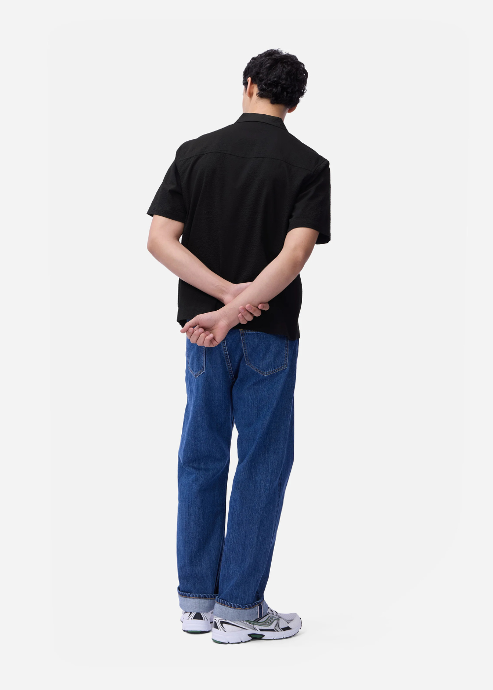 Seersucker Short Sleeve Loop Shirt - Black - 3sixteen Canada - Danali