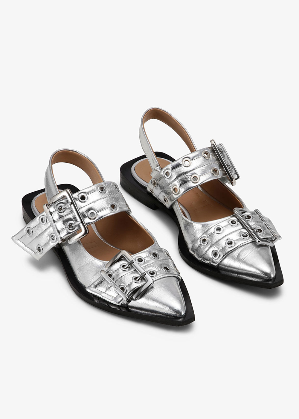 Feminine Buckle Metallic Ballerina Flat