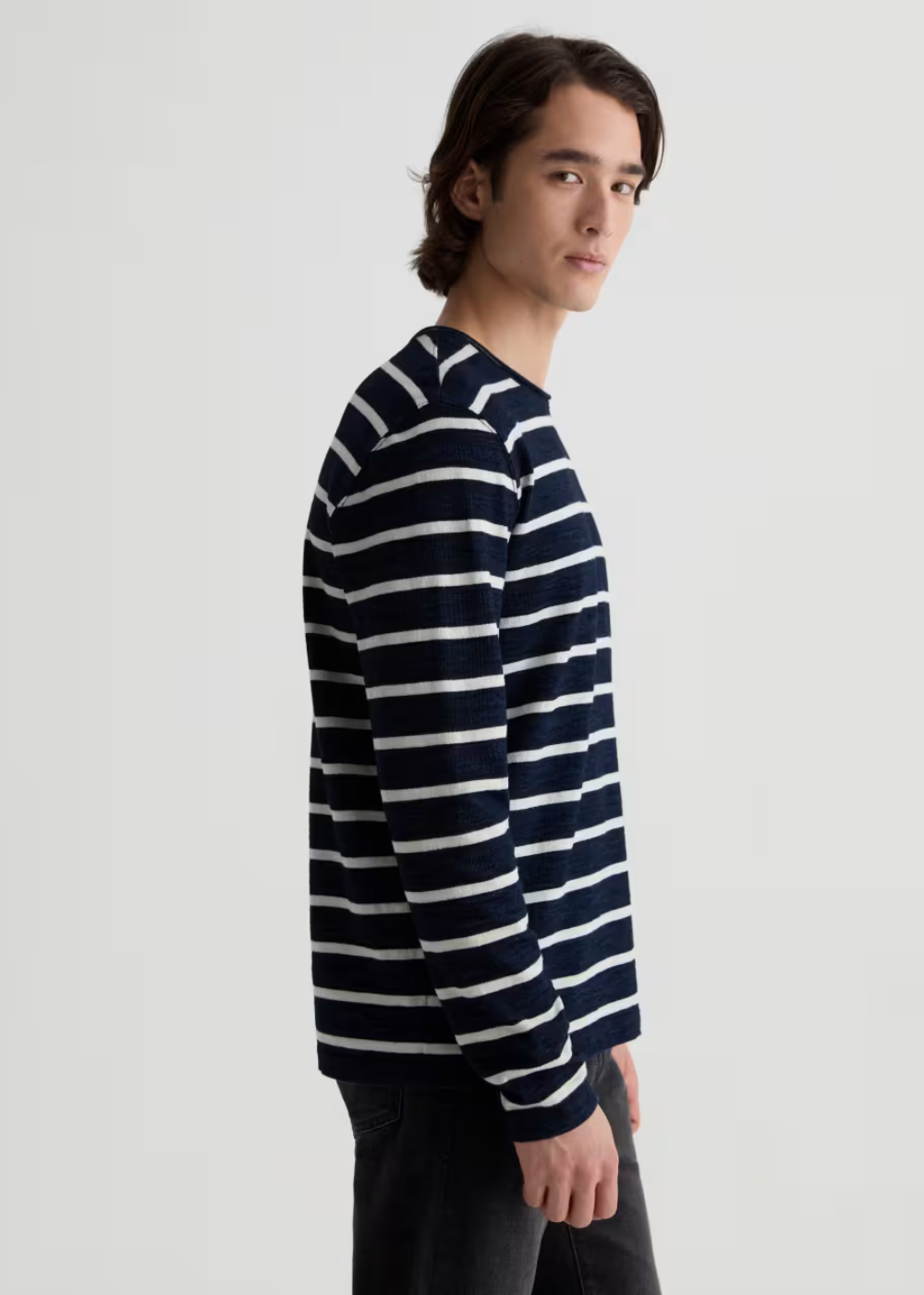 Danny Long Sleeve T-Shirt - Navy/Natural Stripe - AG Jeans Canada - Danali - 71683IWYNNTS