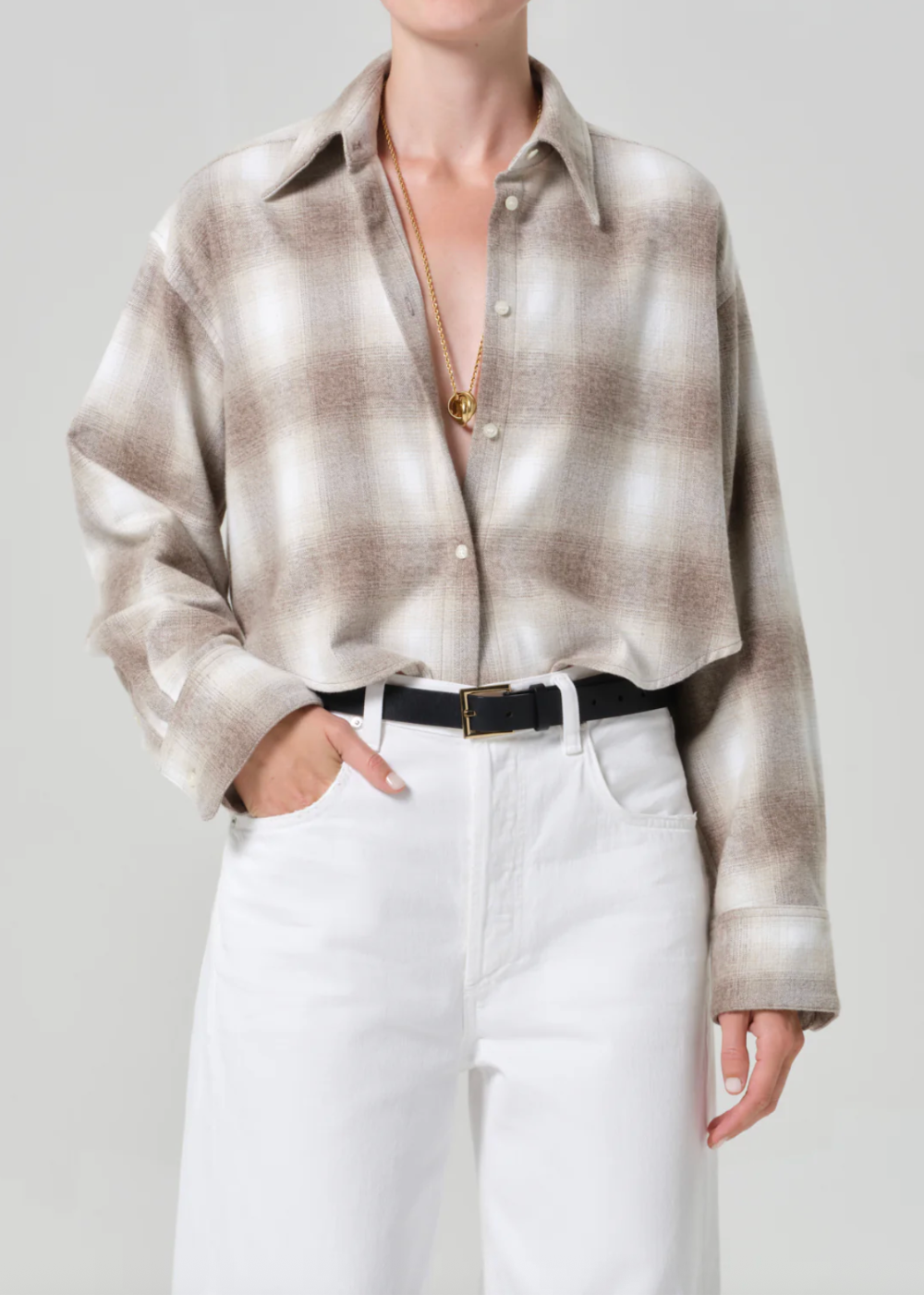 Ana Cropped Plaid Shirt - Beige - Citizens of Humanity Canada - Danali - 9444-1914_SHFPL
