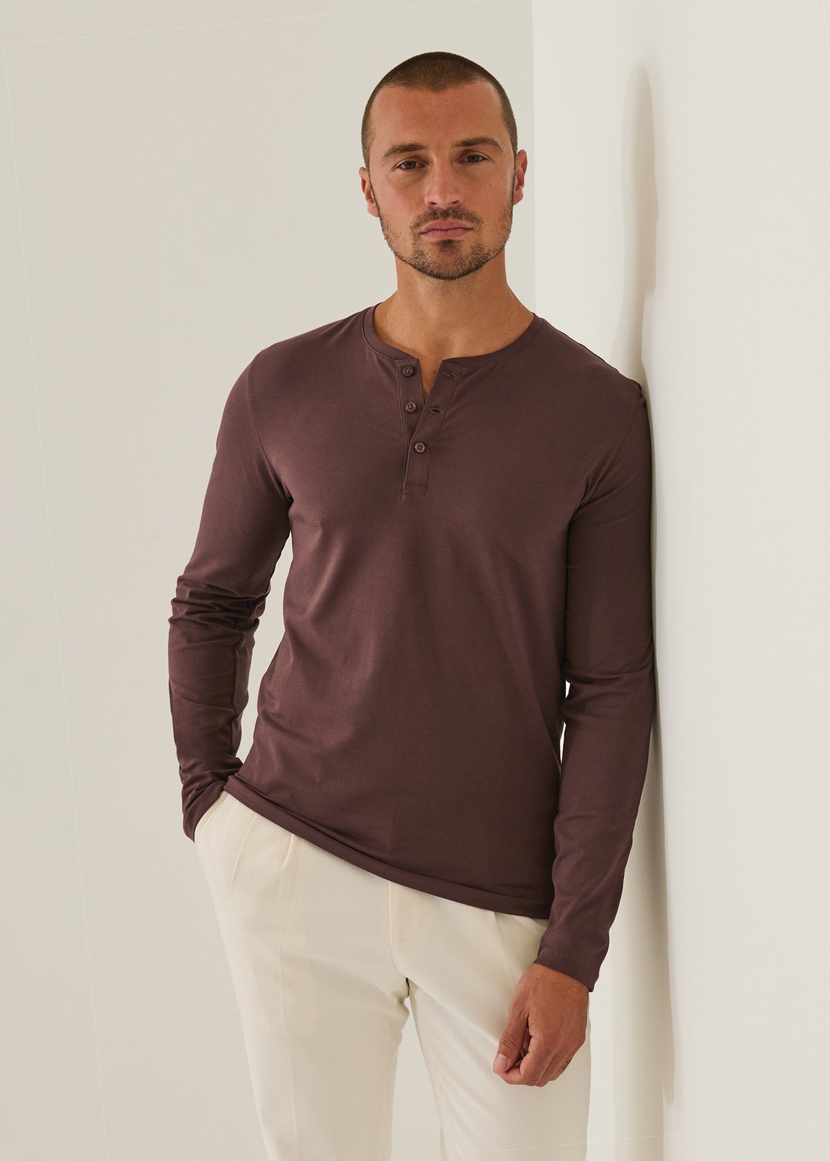 Iconic Pima Stretch Long Sleeve Henley T-Shirt