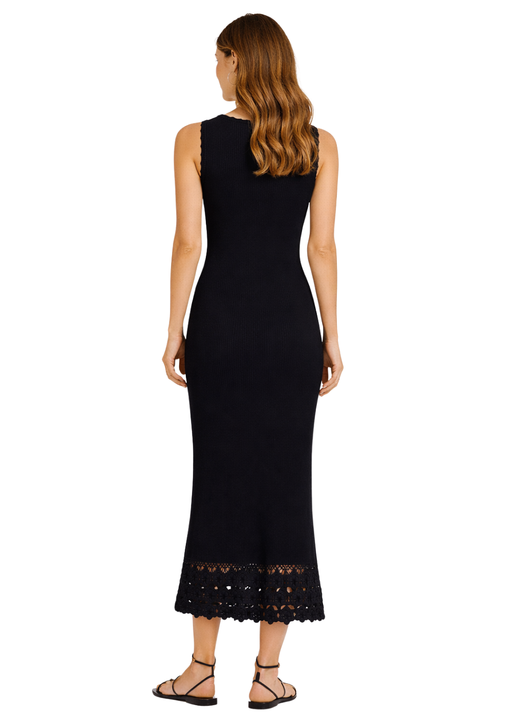 Fine Cotton Rib Crochet V-Neck Dress - Black - GANNI - Canada - Danali - A1030474