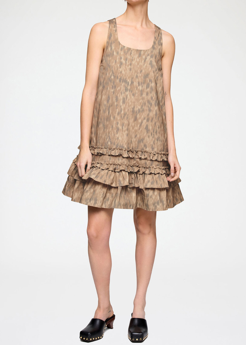 Printed Stretch Cotton U-neck Mini Dress - Burro - GANNI Canada - Danali - A1030480
