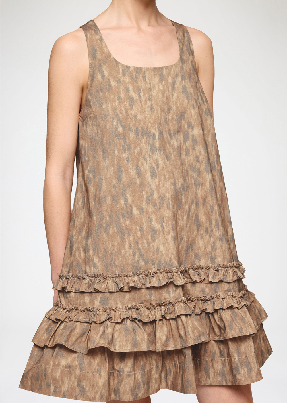Printed Stretch Cotton U-neck Mini Dress - Burro - GANNI Canada - Danali - A1030480