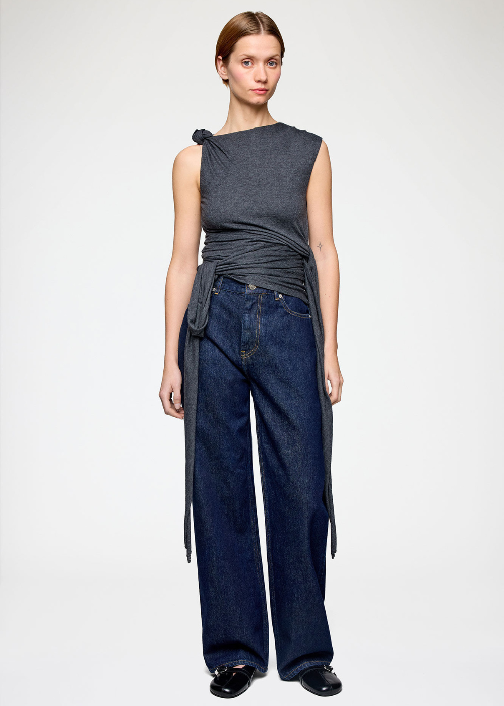 Modal Jersey Draped Knot Detailing Top - Phantom - GANNI Canada - Danali - A1040288