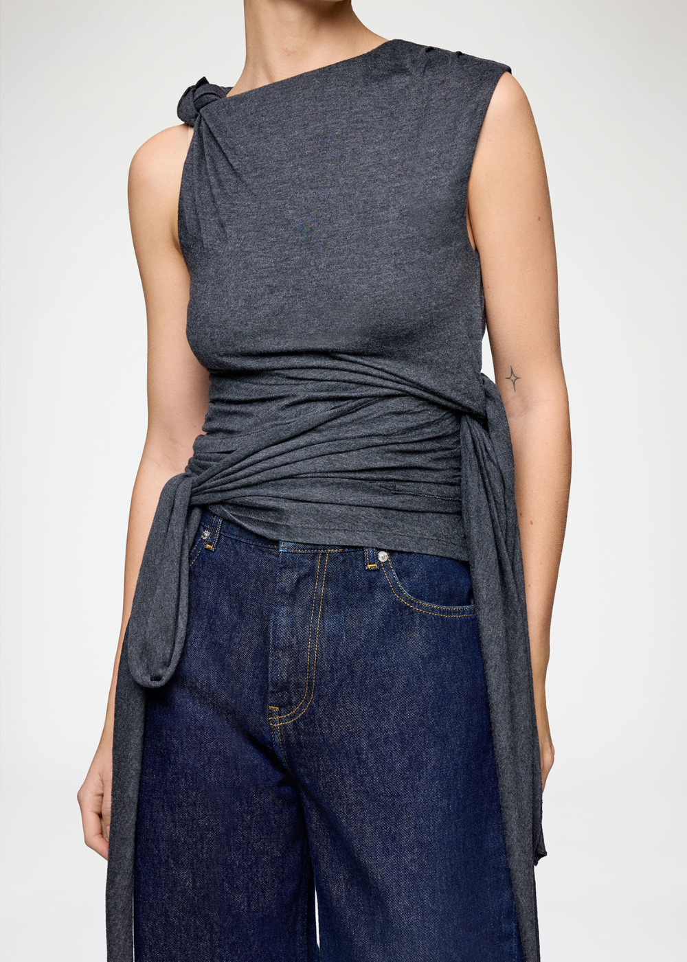 Modal Jersey Draped Knot Detailing Top - Phantom - GANNI Canada - Danali - A1040288