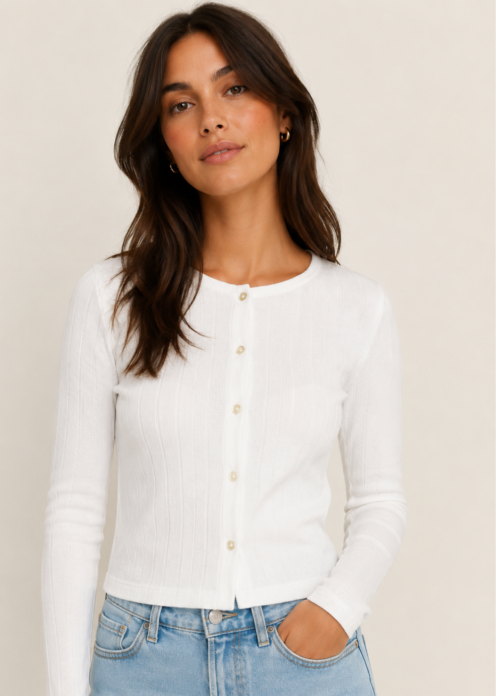 Compact Pointelle Rib Jersey Top - Bright White - GANNI Canada - Danali - A1040448