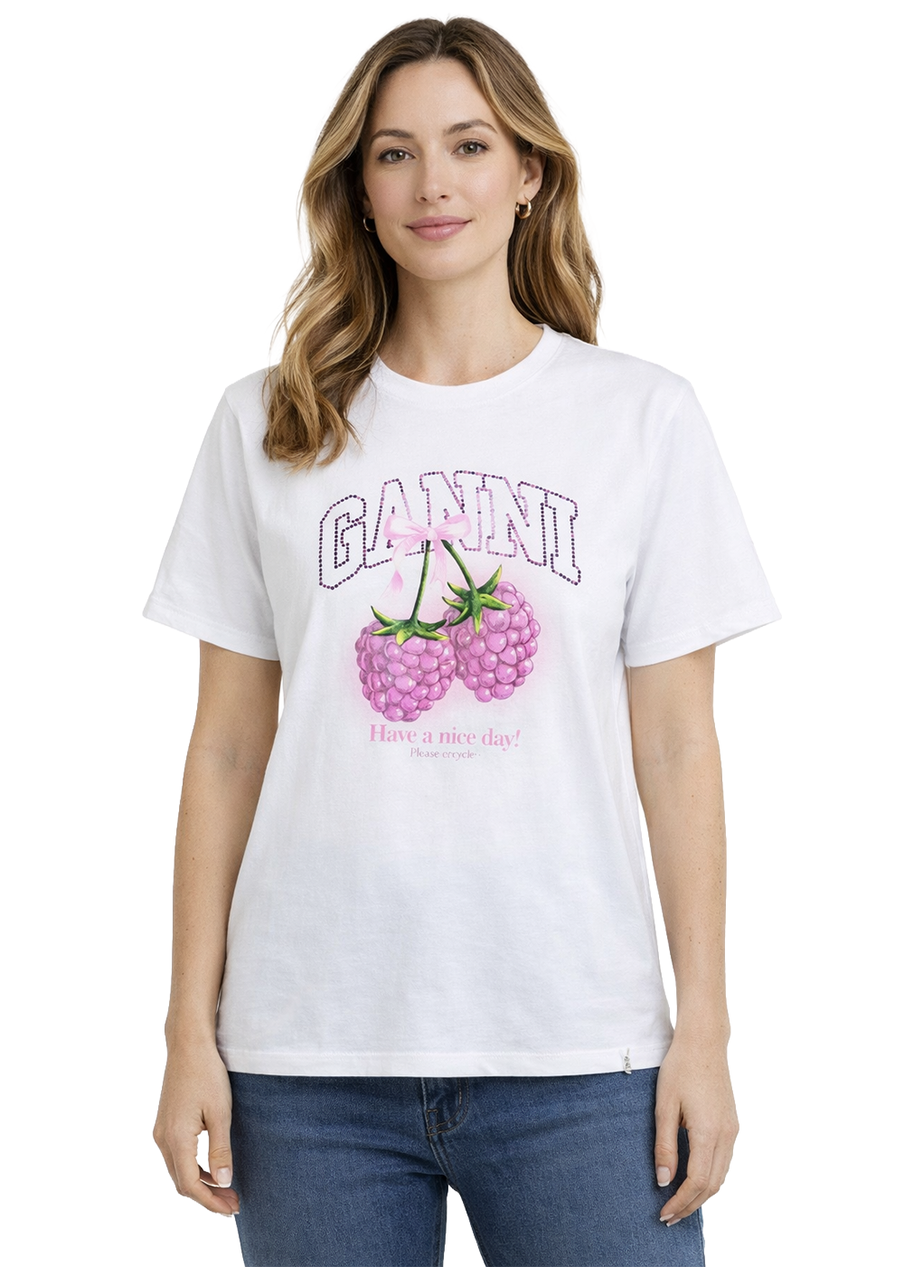 Heavy Cotton Jersey Raspberry T-Shirt - Bright White - GANNI Canada - Danali - A1050141