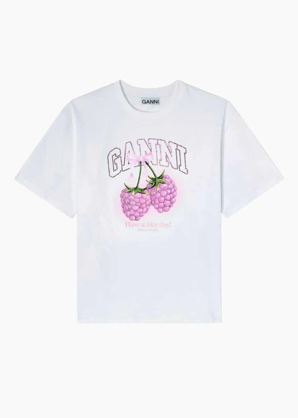 Heavy Cotton Jersey Raspberry T-Shirt - Bright White - GANNI Canada - Danali - A1050141