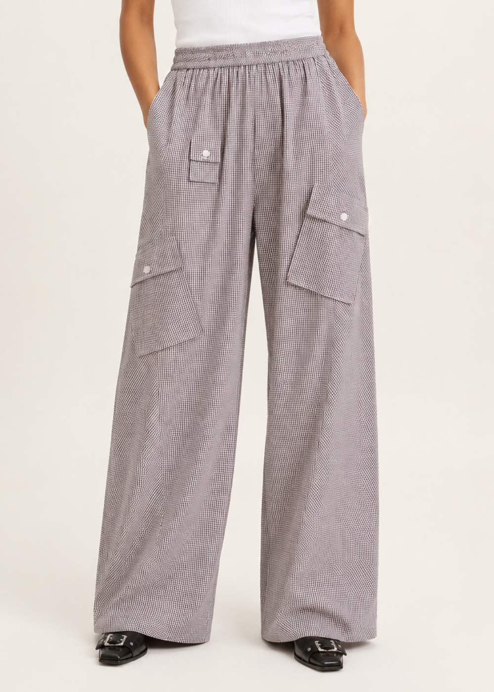 Check Cotton Cargo Pants - Chicory Coffee - GANNI Canada - Danali - A1080143