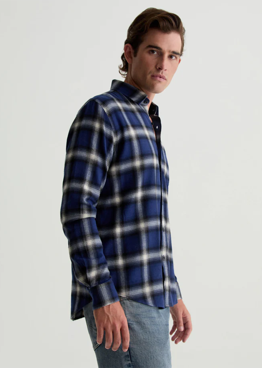 Aiden Brushed Check Plaid Shirt - Blue Multi - AG Jeans Canada - Danali