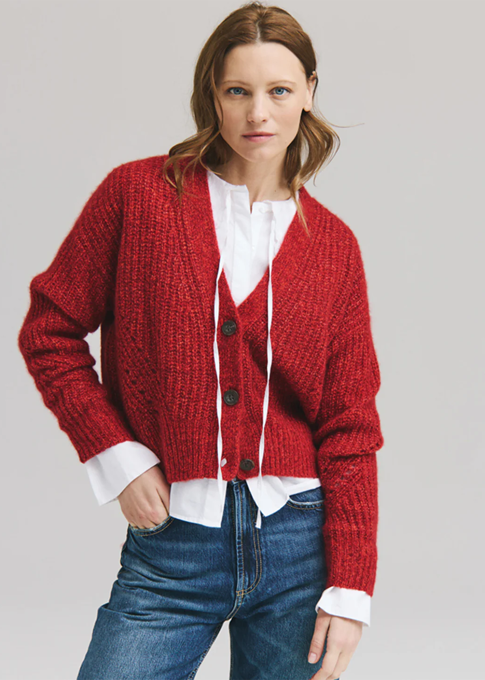 Full Fashioned Shaker V-Neck Cardigan - Grenadine - Autumn Cashmere Canada - Danali