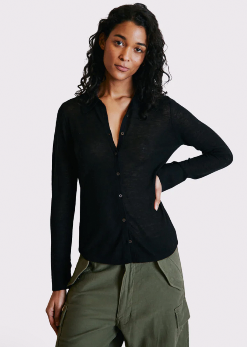 Sheer Cashmere Shirt - Black - Autumn Cashmere Canada - Danali